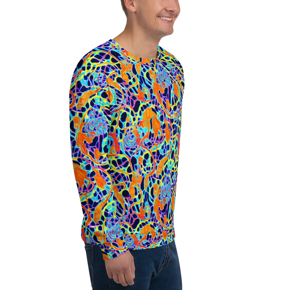 Neon Coral Circuit on Sweatshirt — Right Front