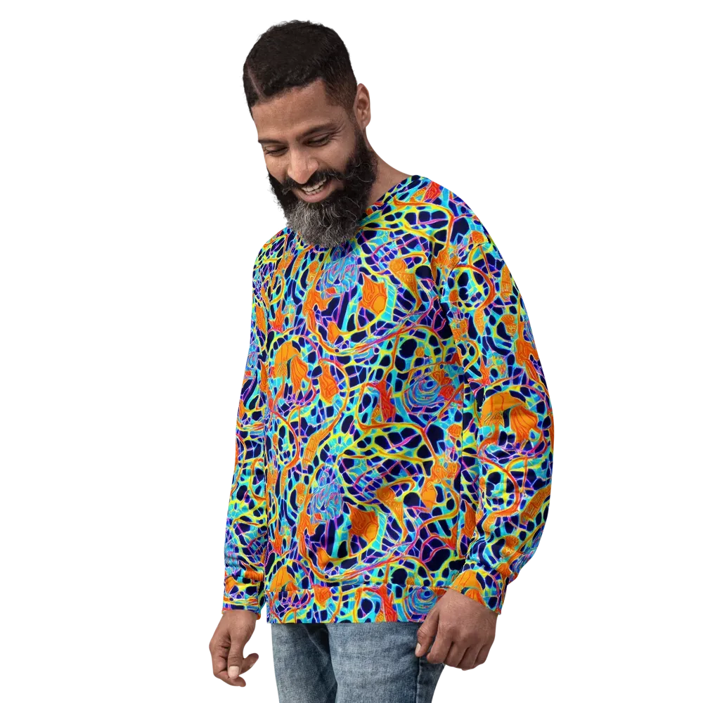 Neon Coral Circuit on Sweatshirt — Left Front