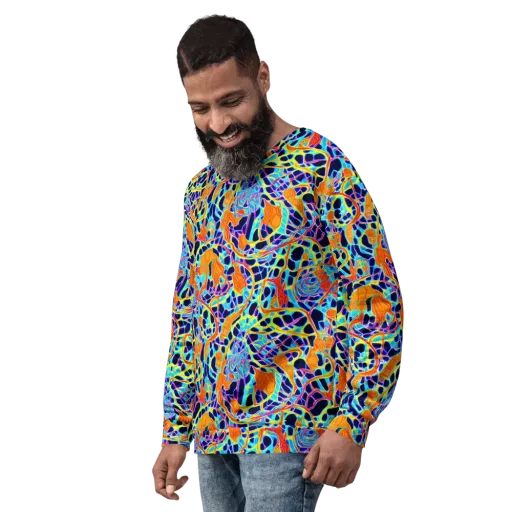 Neon Coral Circuit on a Sweatshirt