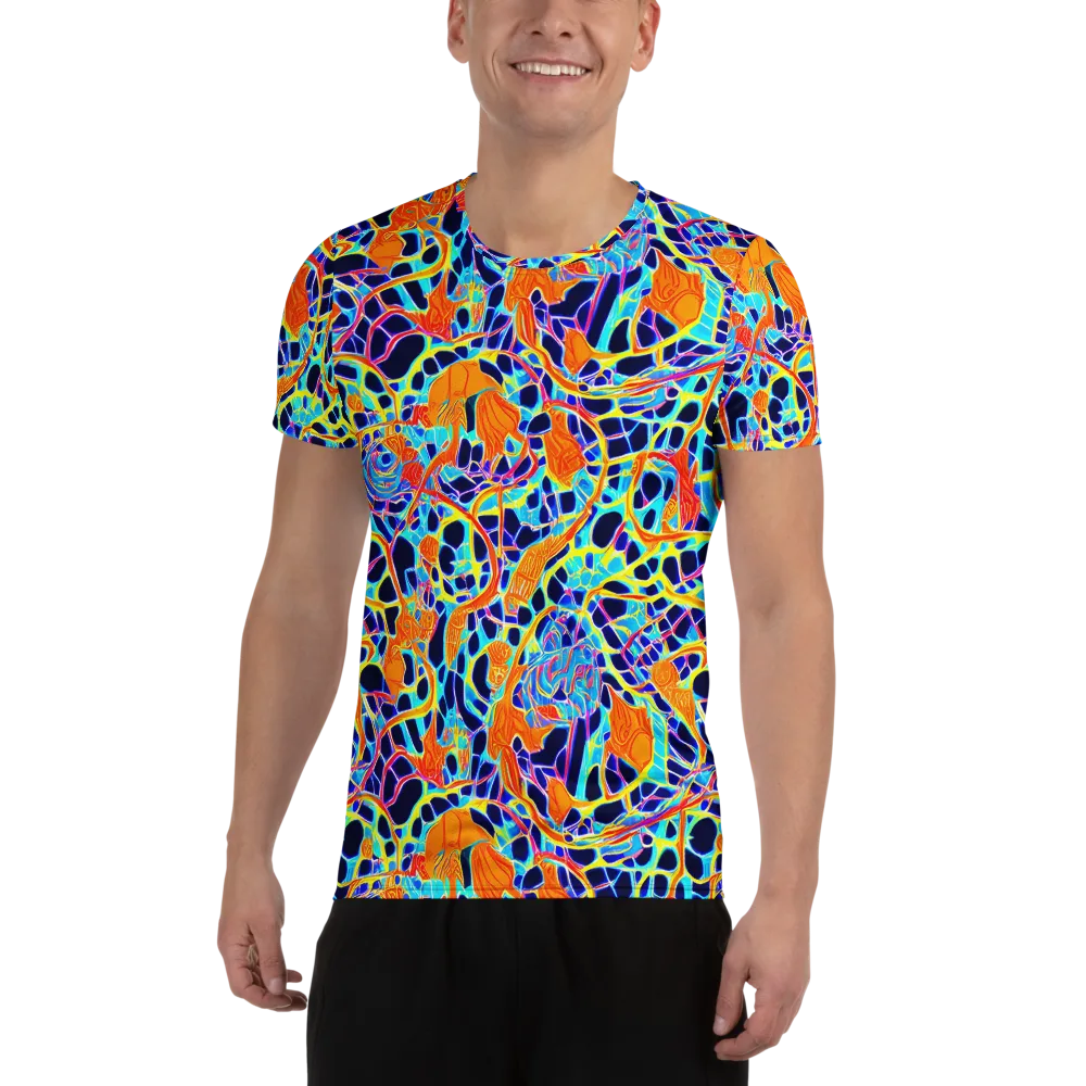 Neon Coral Circuit on Men's Athletic T-Shirt — Front