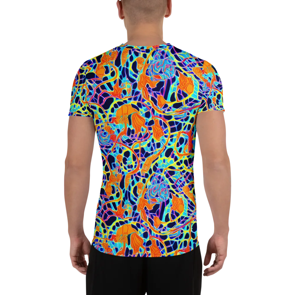 Neon Coral Circuit on Men's Athletic T-Shirt — Back