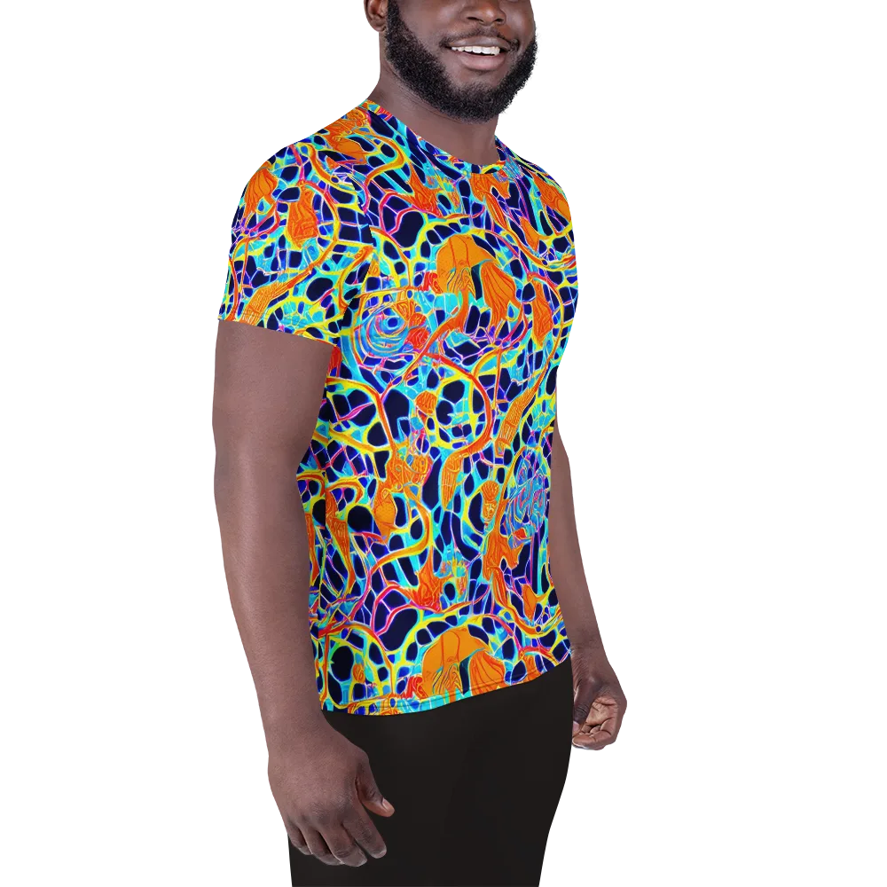 Neon Coral Circuit on Men's Athletic T-Shirt — Right