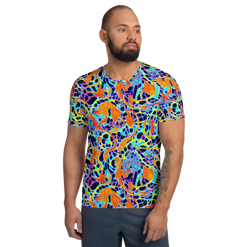Neon Coral Circuit on Men's Athletic T-Shirt — Front