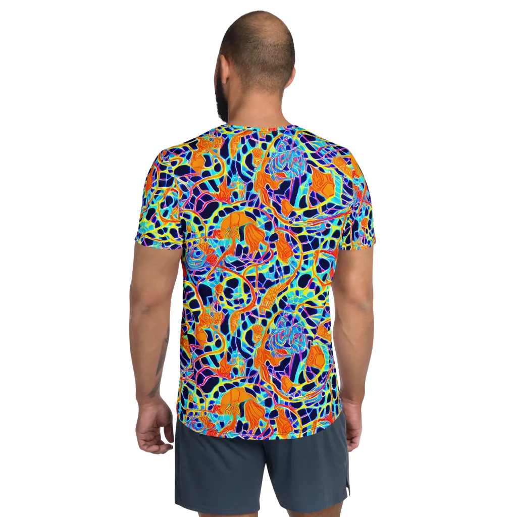 Neon Coral Circuit on Men's Athletic T-Shirt — Back