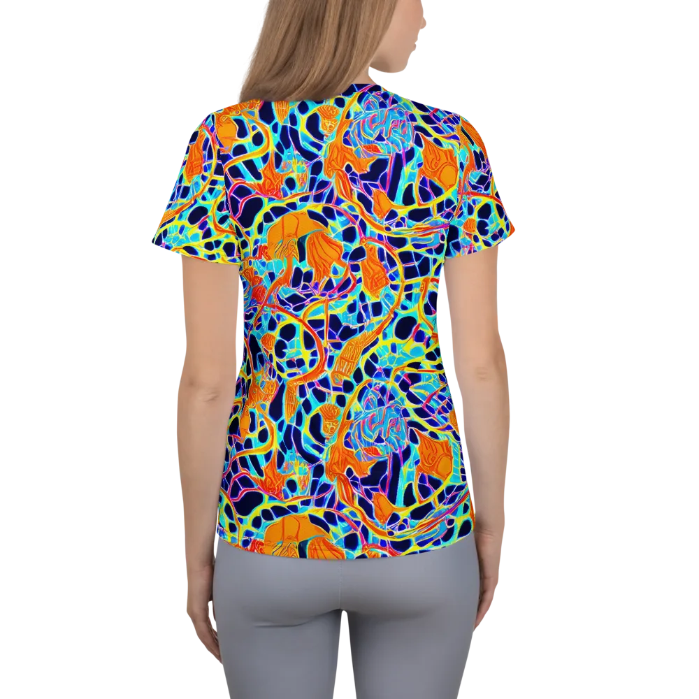 Neon Coral Circuit on Women's Athletic T-Shirt — Back
