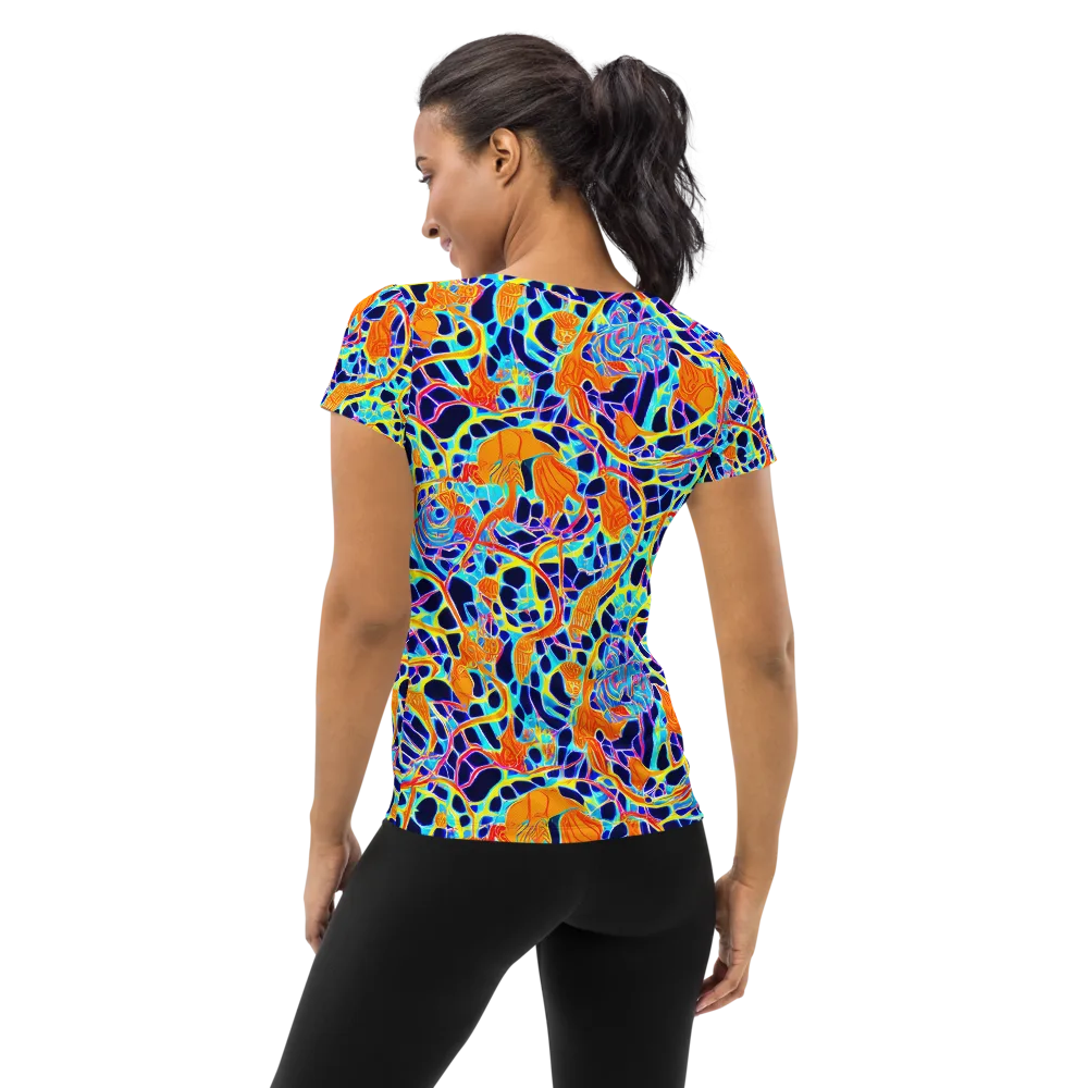 Neon Coral Circuit on Women's Athletic T-Shirt — Back