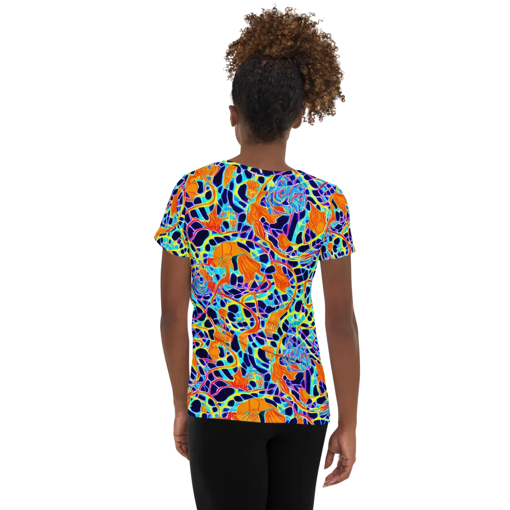 Neon Coral Circuit on Women's Athletic T-Shirt — Back