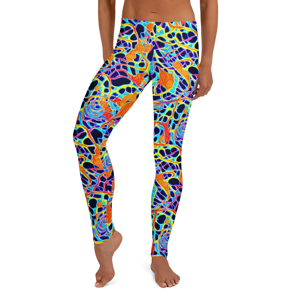 Neon Coral Circuit on Leggings — Front