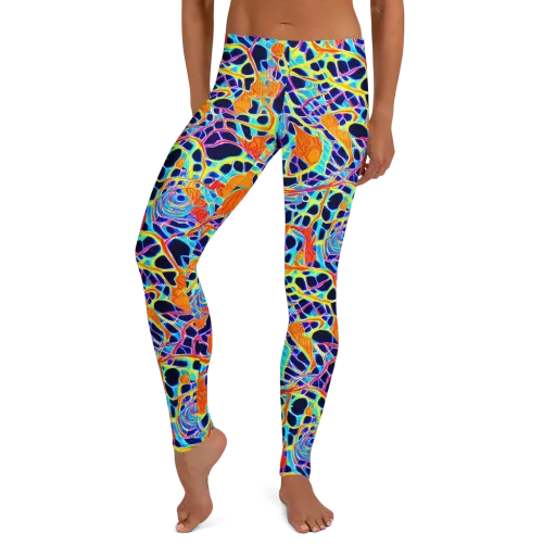 Neon Coral Circuit on a Leggings