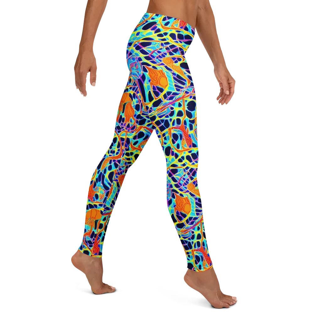 Neon Coral Circuit on Leggings — Right