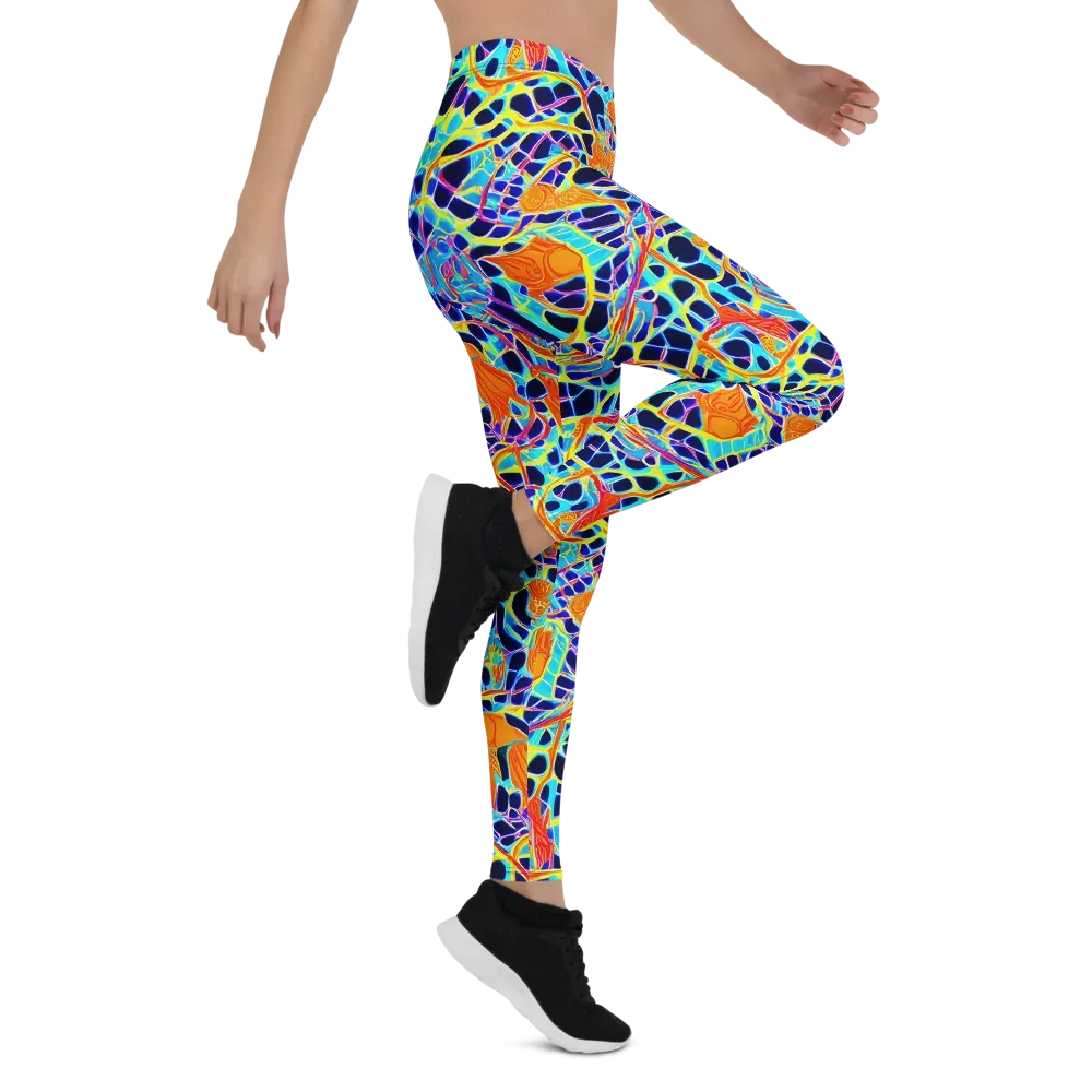 Neon Coral Circuit on Leggings — Right