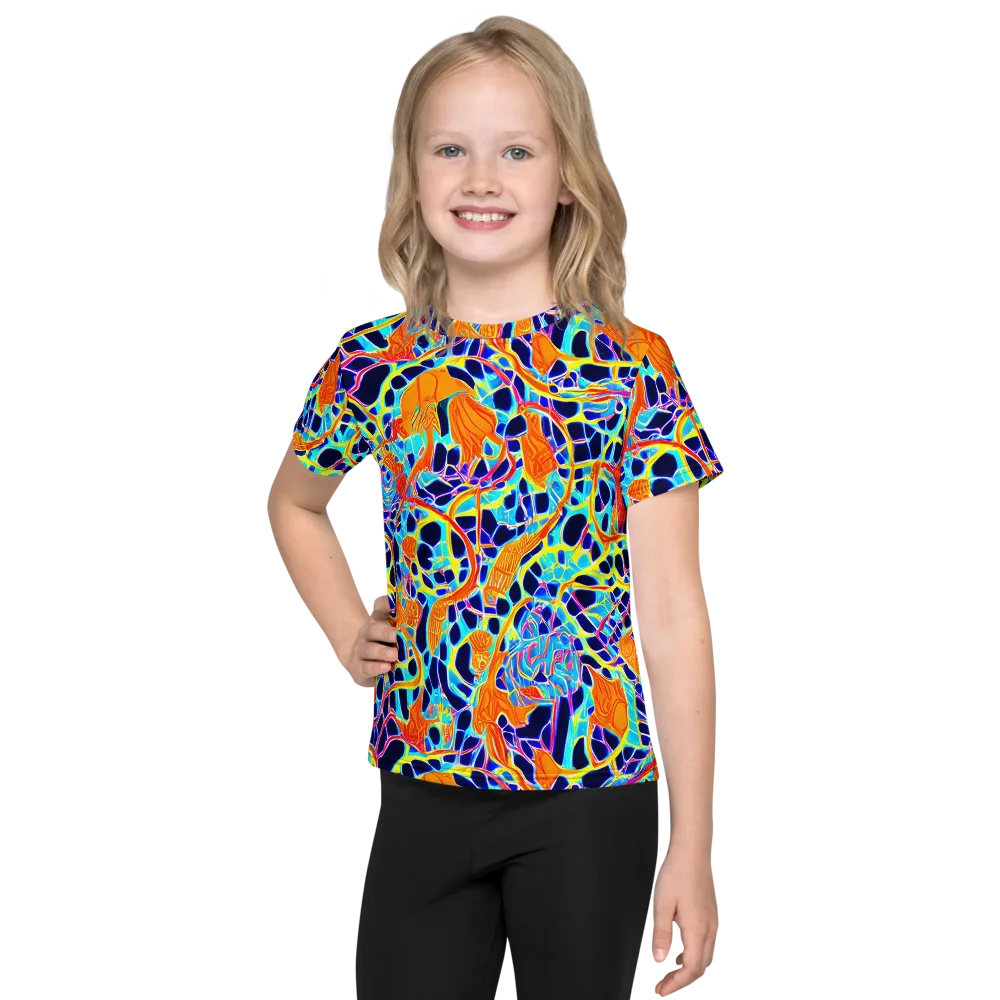 Neon Coral Circuit on Kids Crew Neck T-Shirt — Front