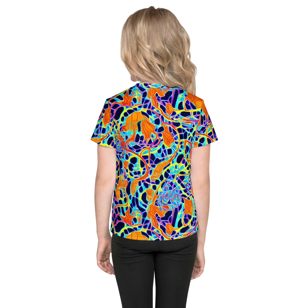 Neon Coral Circuit on Kids Crew Neck T-Shirt — Back