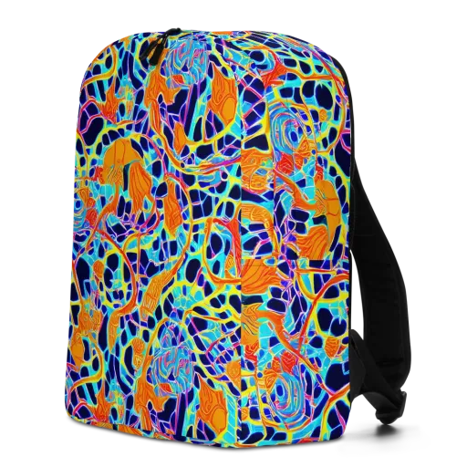 Neon Coral Circuit on a Minimalist Backpack