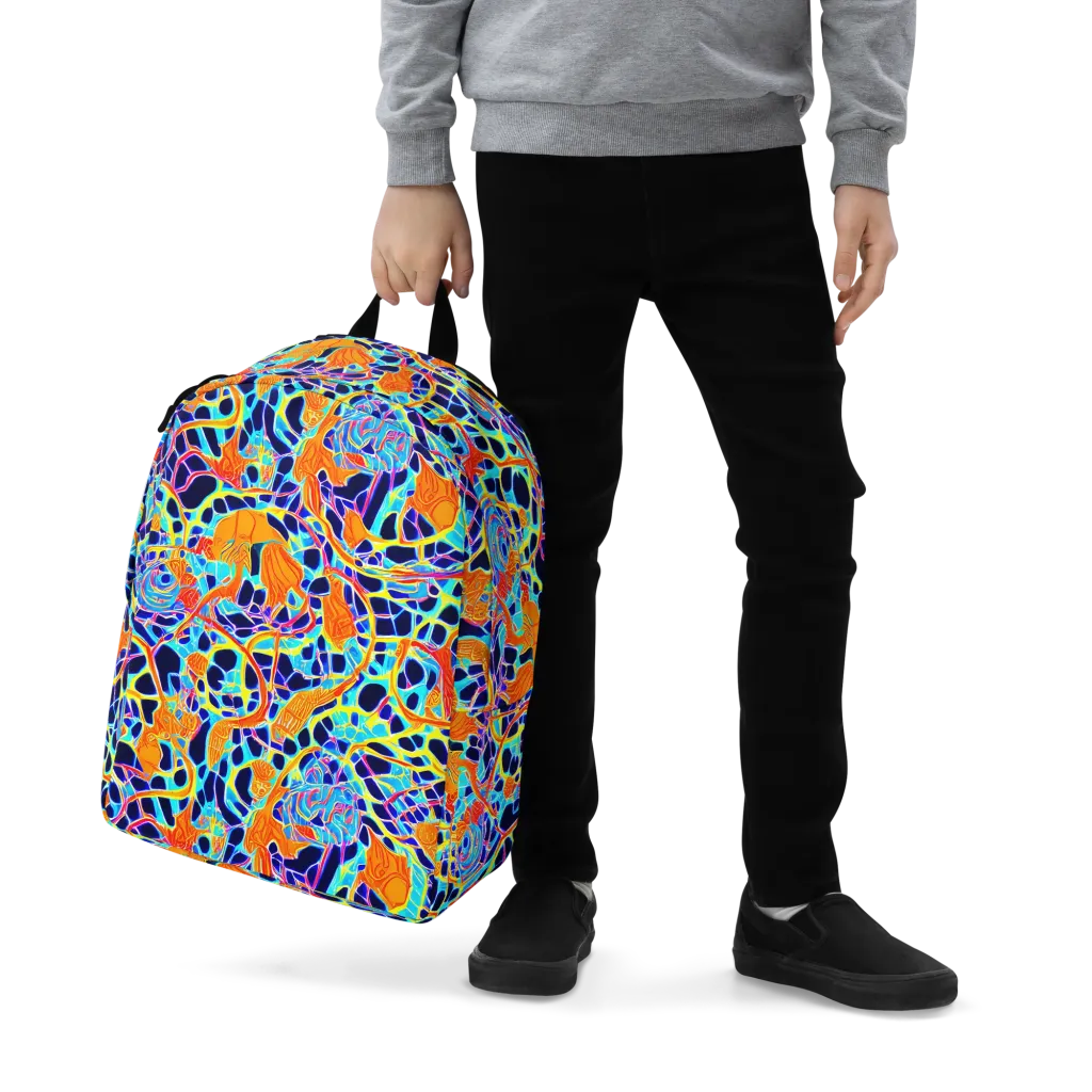Neon Coral Circuit on Minimalist Backpack — Zoomed-in