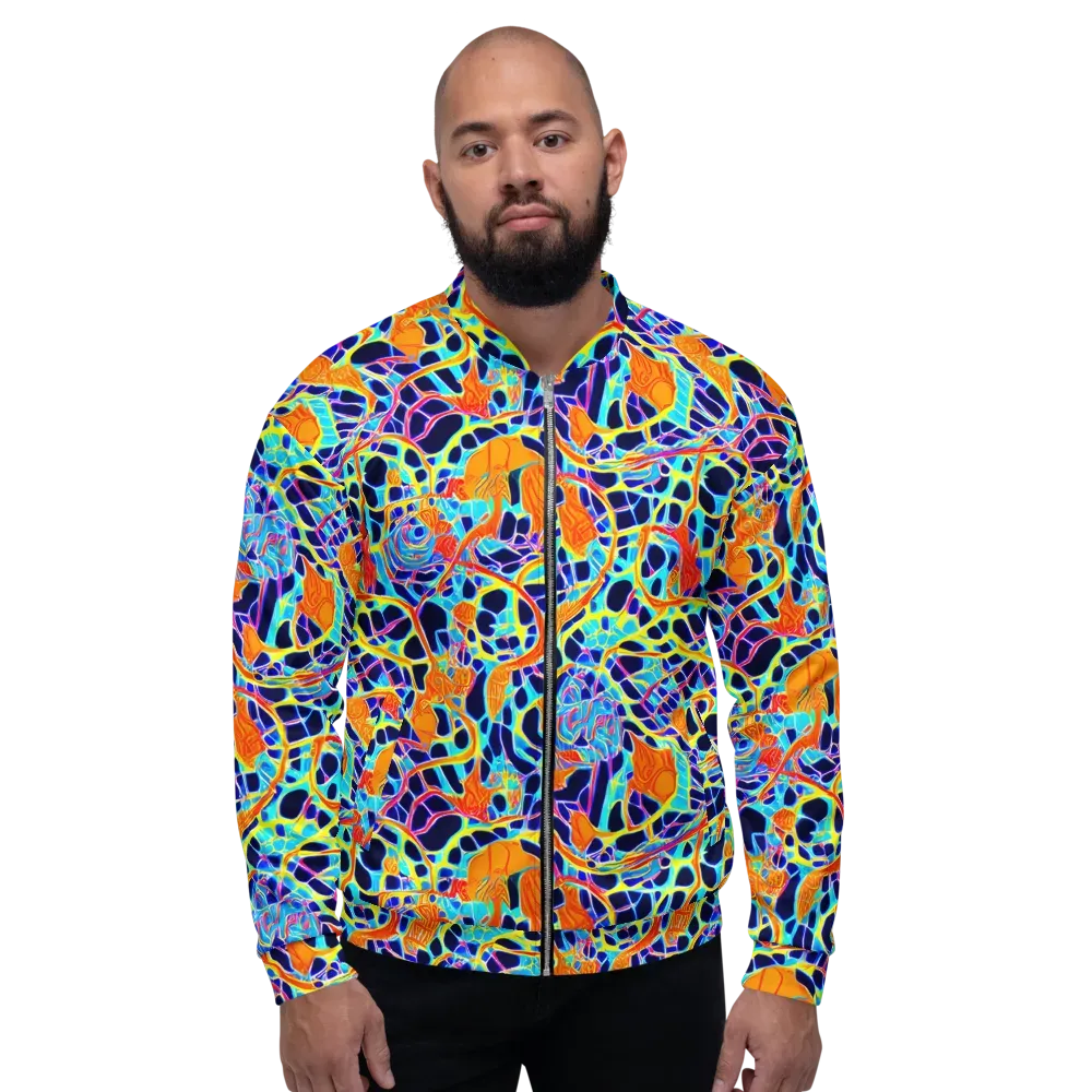 Neon Coral Circuit on Bomber Jacket — Front