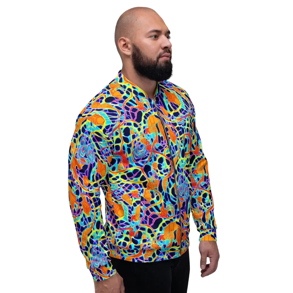 Neon Coral Circuit on Bomber Jacket — Right
