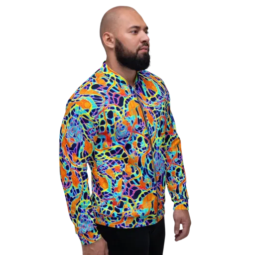 Neon Coral Circuit on a Bomber Jacket