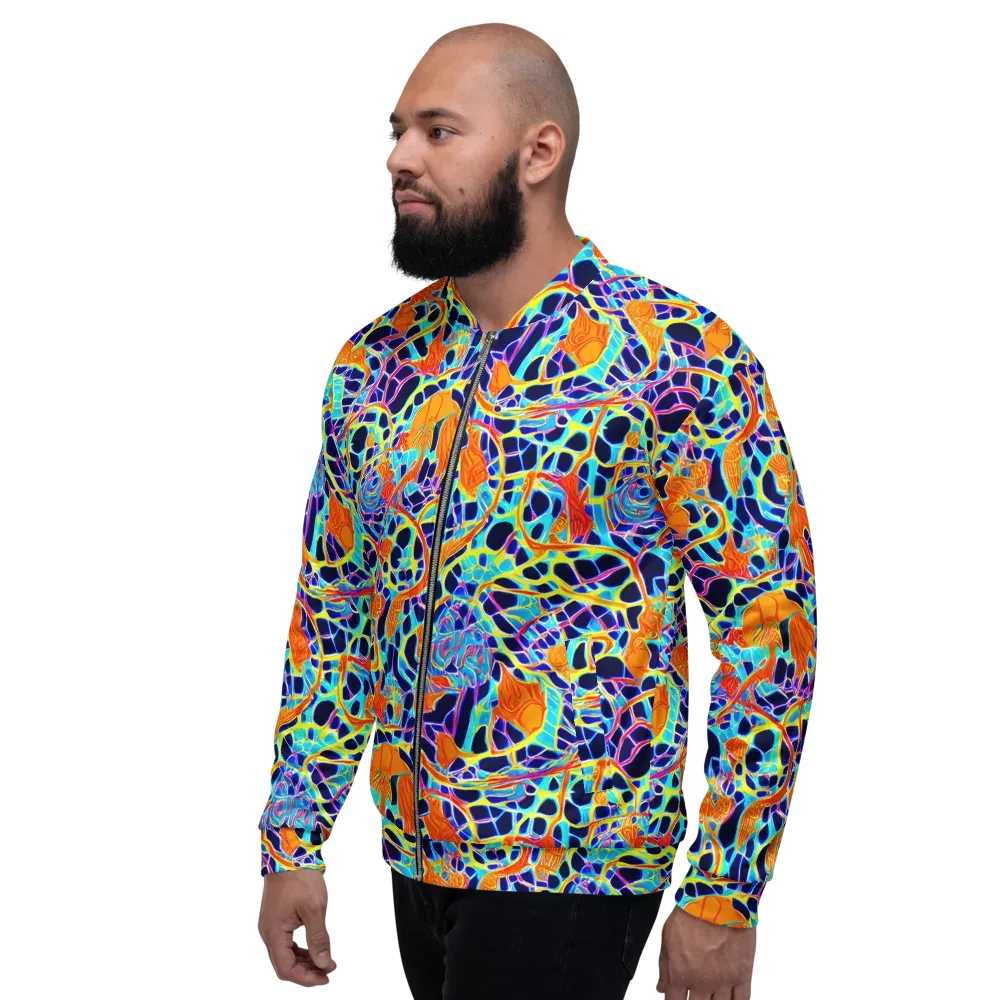 Neon Coral Circuit on Bomber Jacket — Left