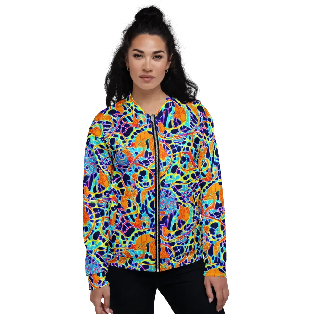 Neon Coral Circuit on Bomber Jacket — Front