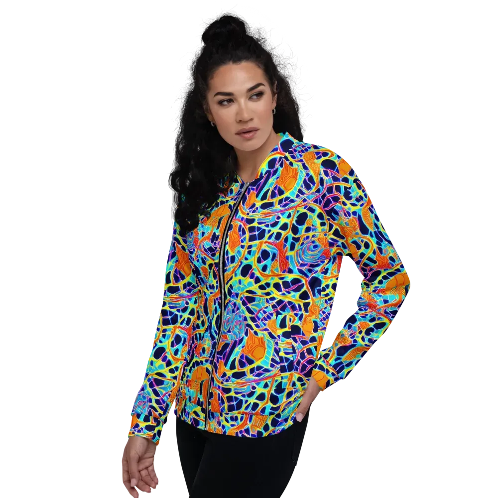 Neon Coral Circuit on Bomber Jacket — Left