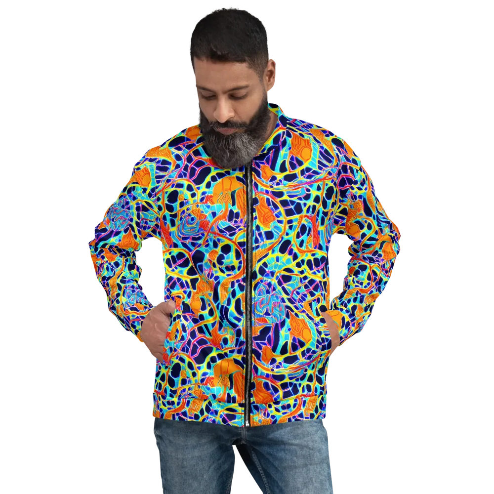 Neon Coral Circuit on Bomber Jacket — Front