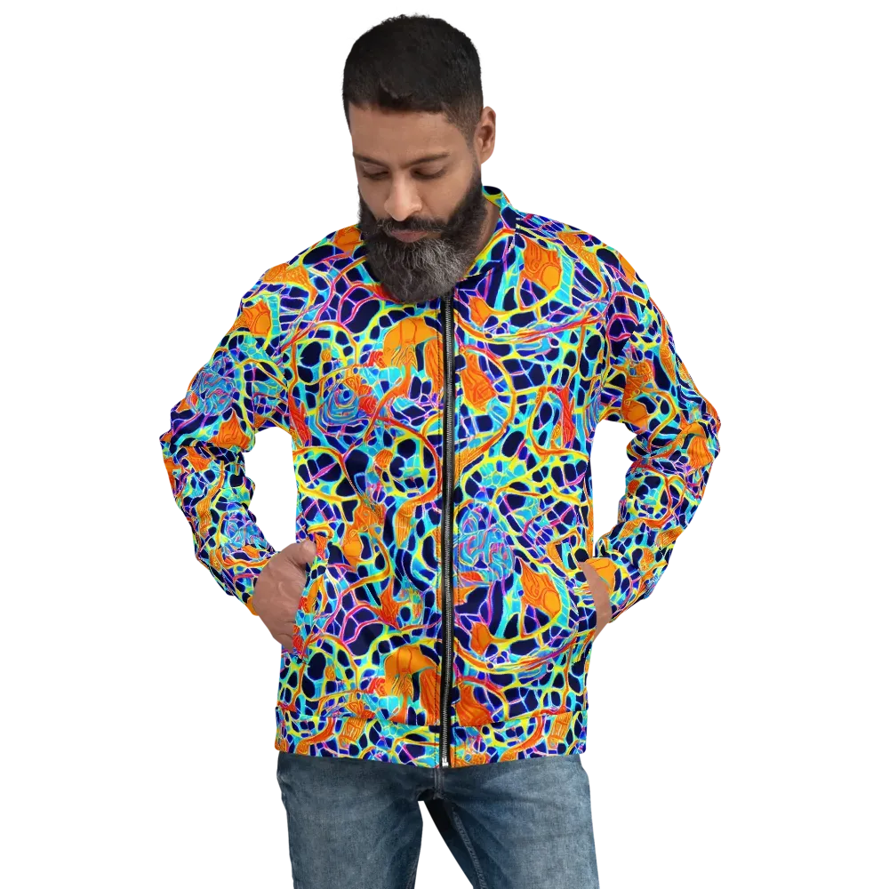 Neon Coral Circuit on Bomber Jacket — Front