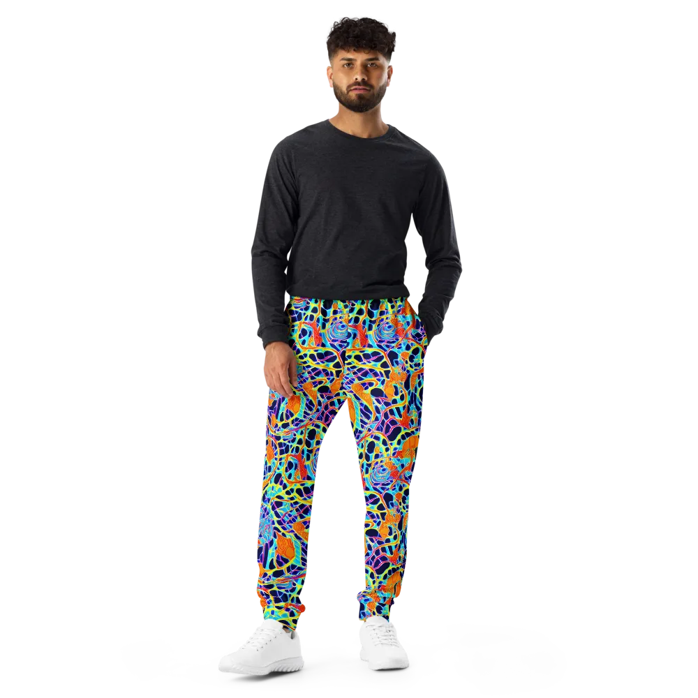 Neon Coral Circuit on Men's Joggers — Front