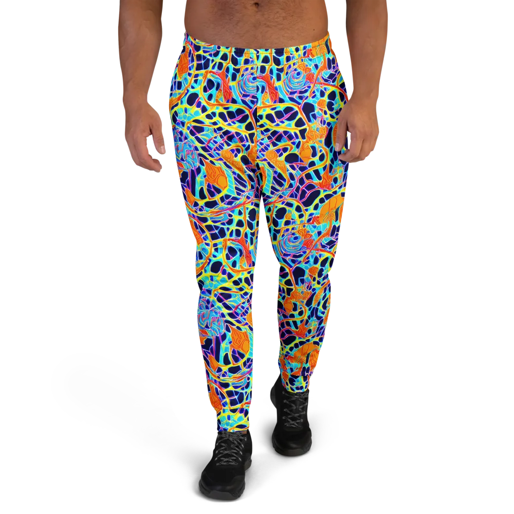 Neon Coral Circuit on Men's Joggers — Front