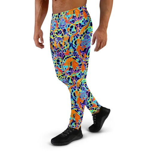 Neon Coral Circuit on a Men's Joggers