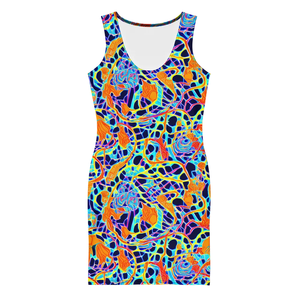 Neon Coral Circuit on Bodycon Dress — Front