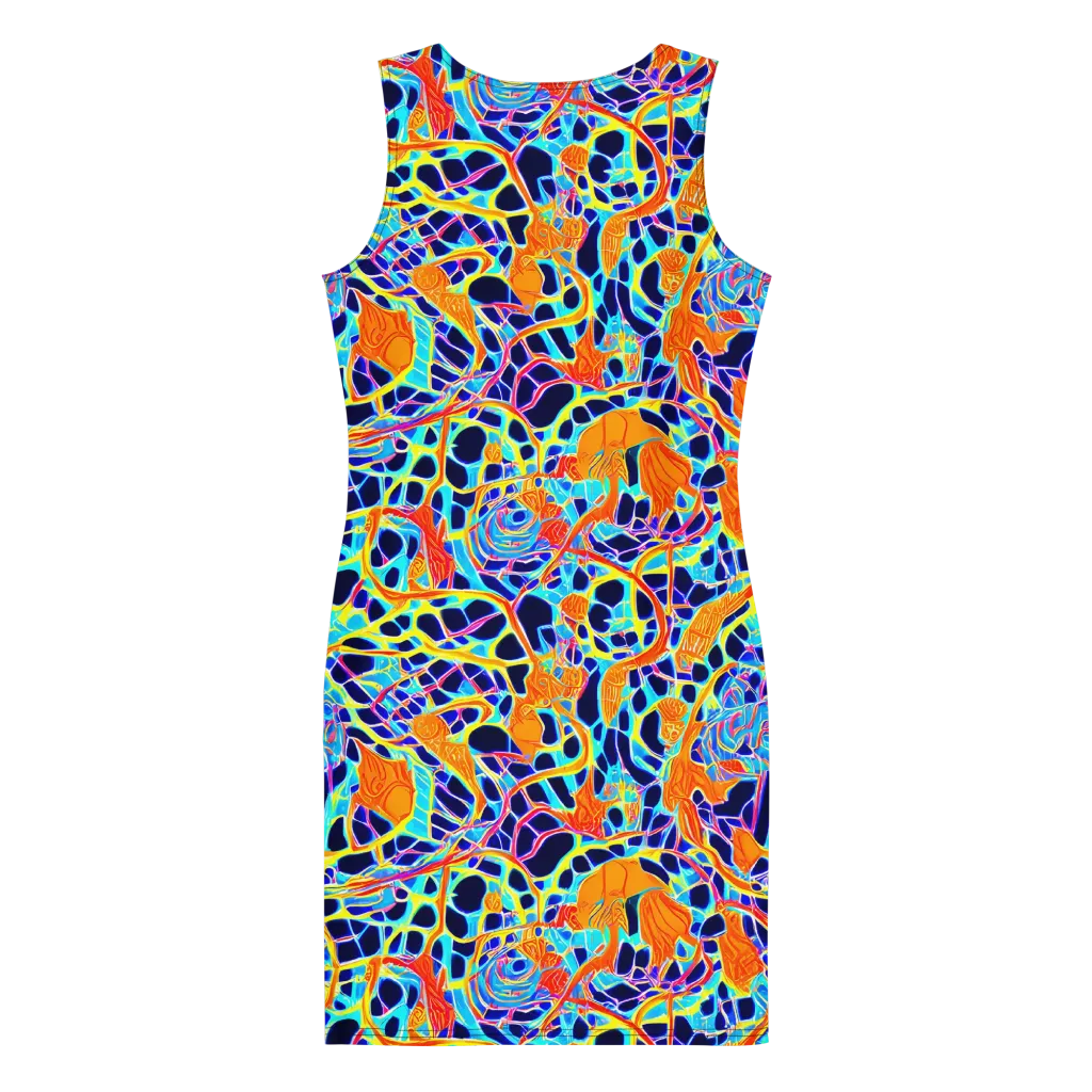 Neon Coral Circuit on Bodycon Dress — Back