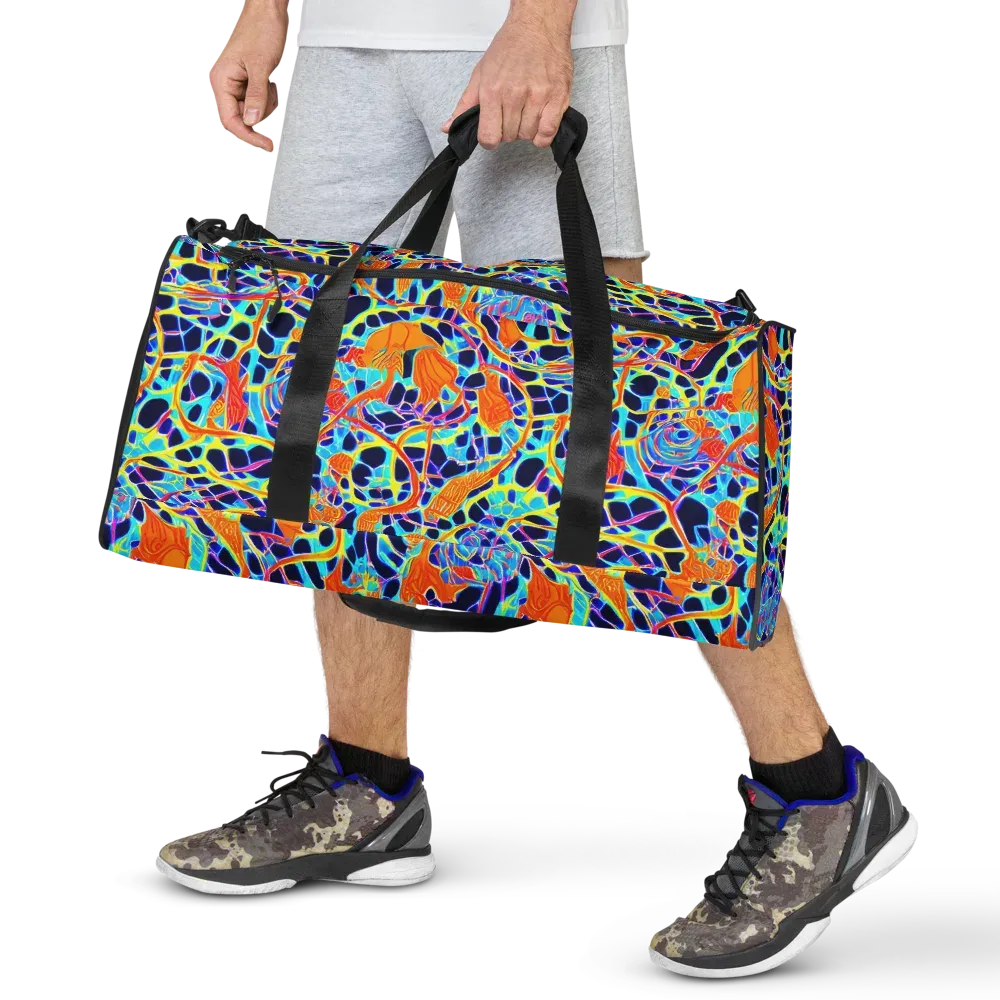 Neon Coral Circuit on Duffle Bag — Front