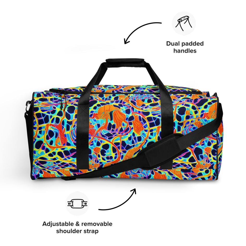 Neon Coral Circuit on Duffle Bag — Front