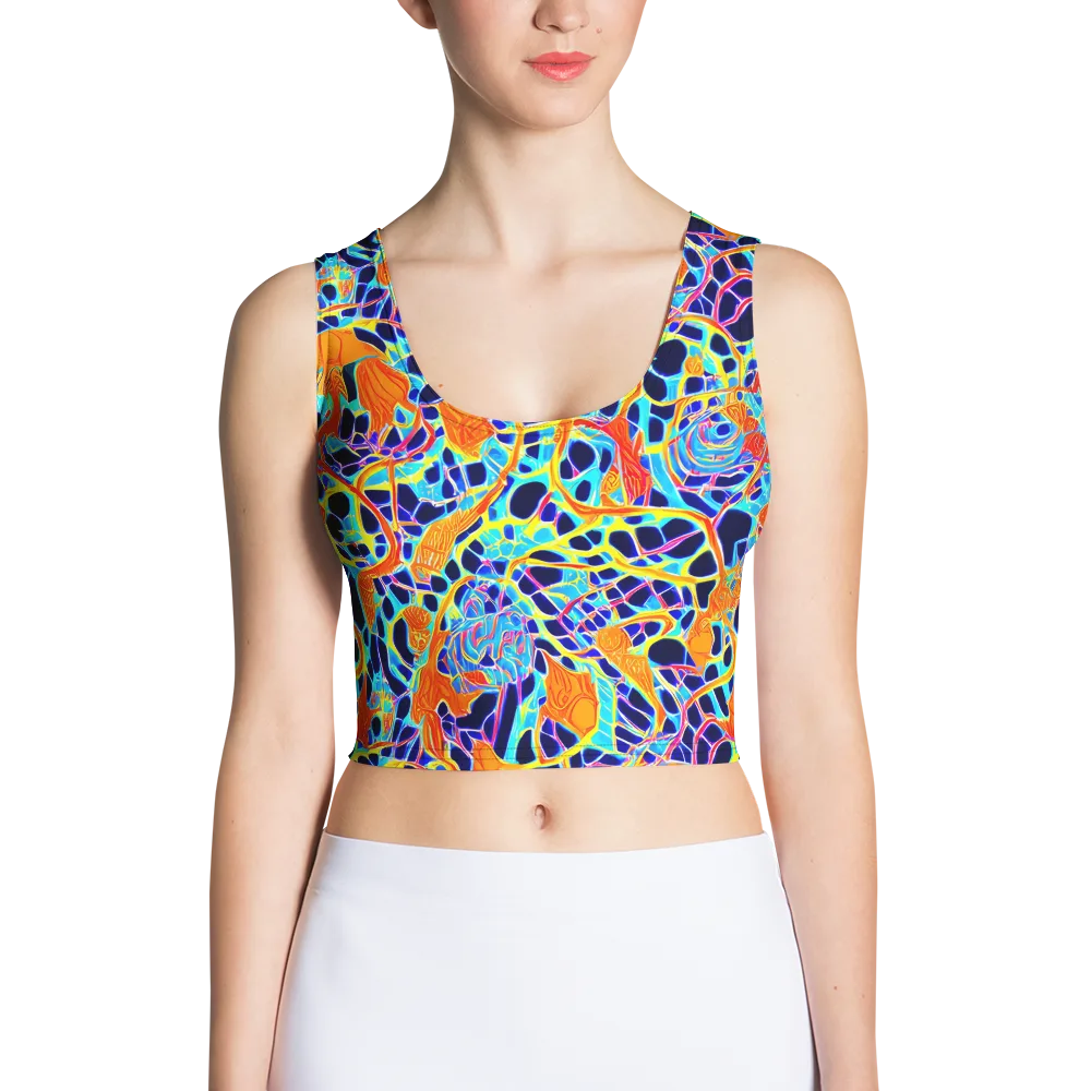 Neon Coral Circuit on Crop Top — Front