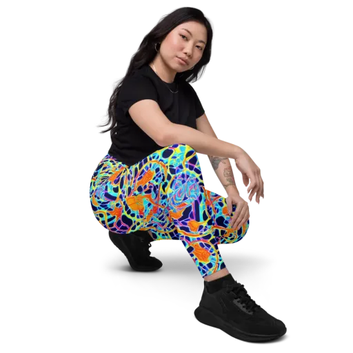 Neon Coral Circuit on a Leggings with Pockets
