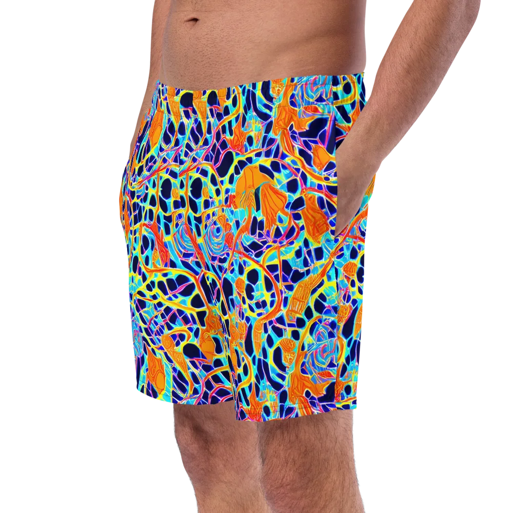 Neon Coral Circuit on Swim Trunks — Left Front