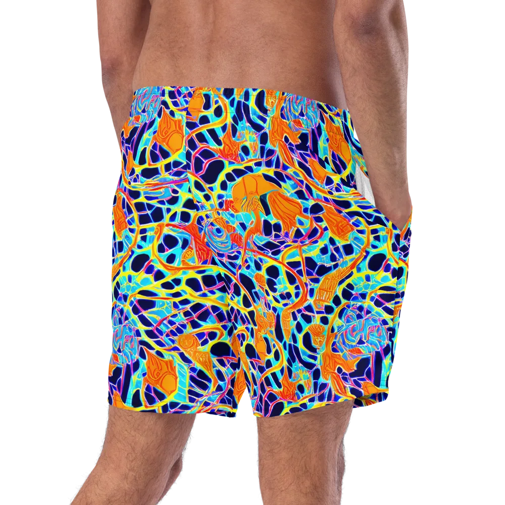Neon Coral Circuit on Swim Trunks — Right Back