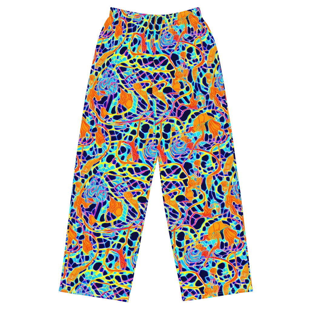 Neon Coral Circuit on Wide-Leg Pants — Front