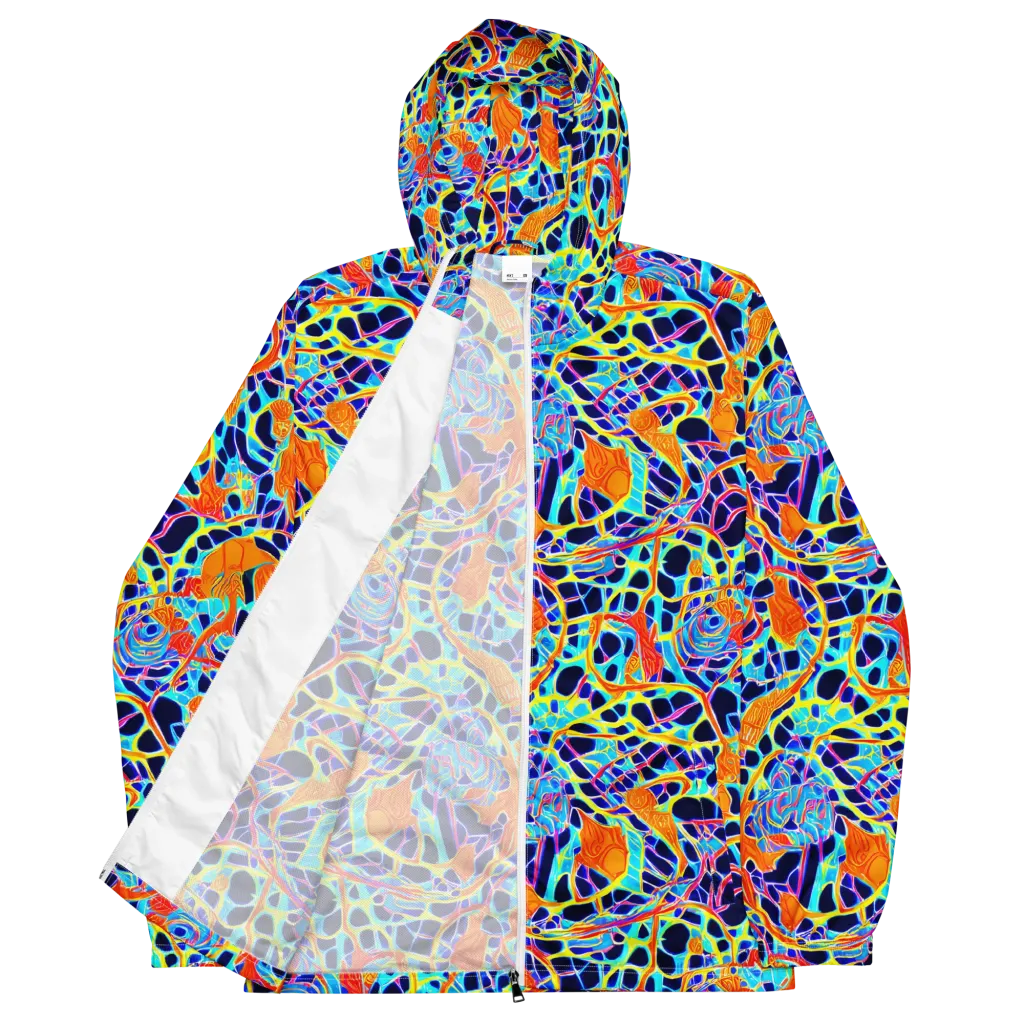 Neon Coral Circuit on Men's Windbreaker — Front