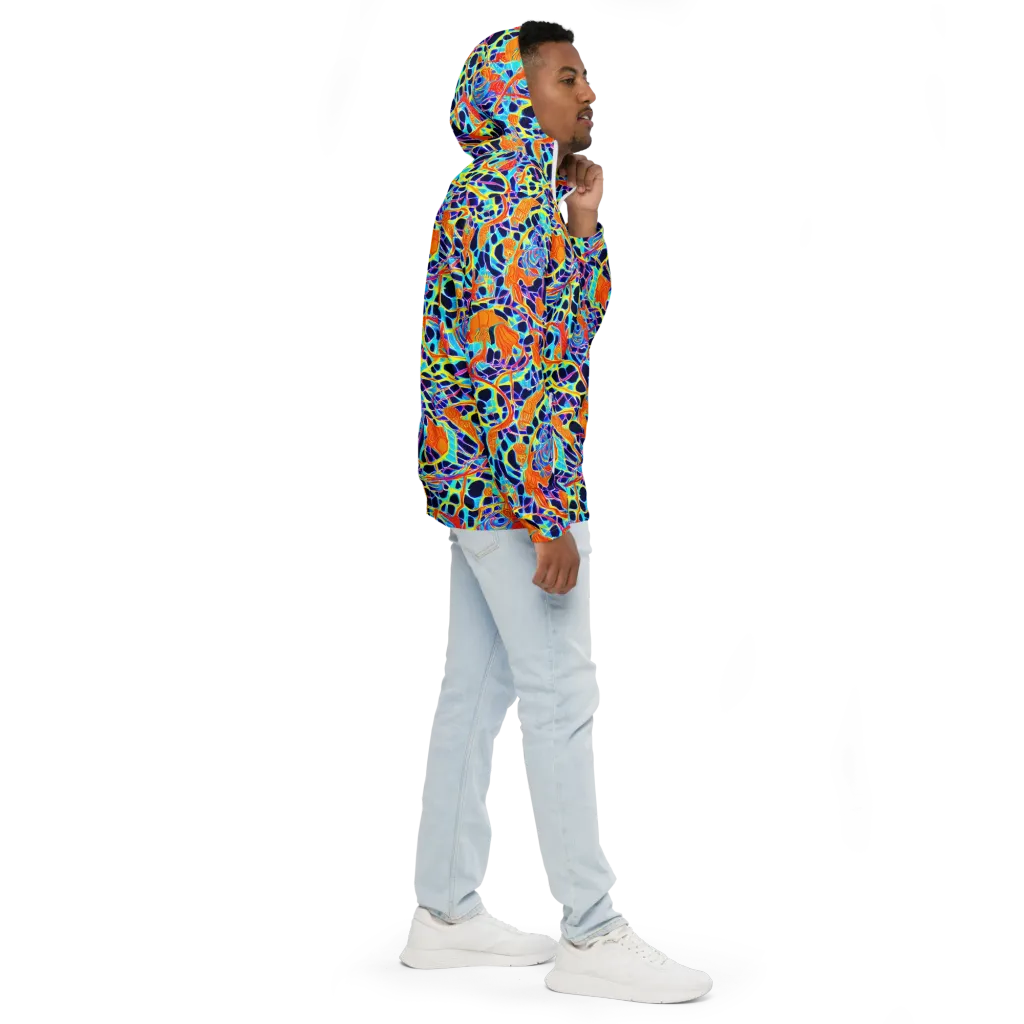 Neon Coral Circuit on Men's Windbreaker — Right