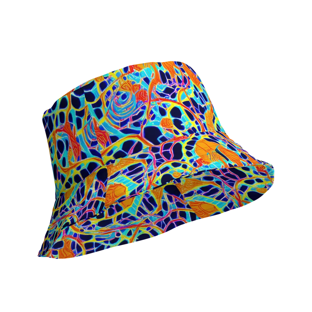 Neon Coral Circuit on Reversible Bucket Hat — Product details Outside