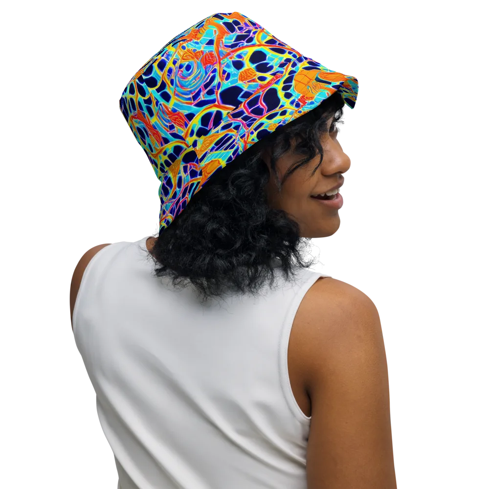 Neon Coral Circuit on Reversible Bucket Hat — Right Outside
