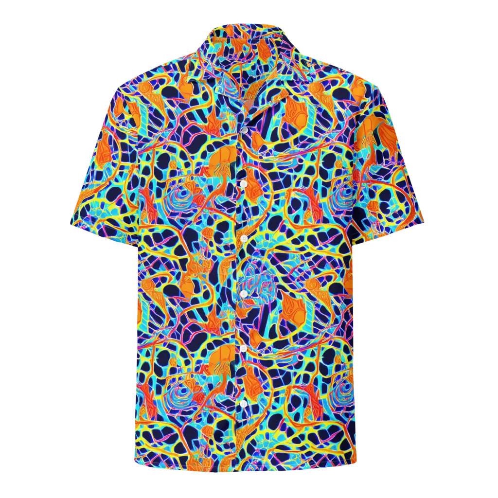 Neon Coral Circuit on Button Shirt — Front