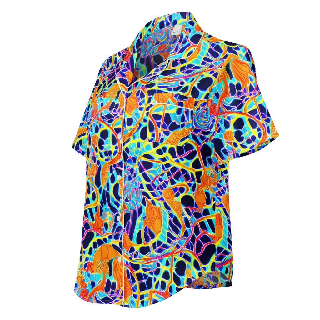 Neon Coral Circuit on Women's Short Sleeve Pajama Top — Left Front