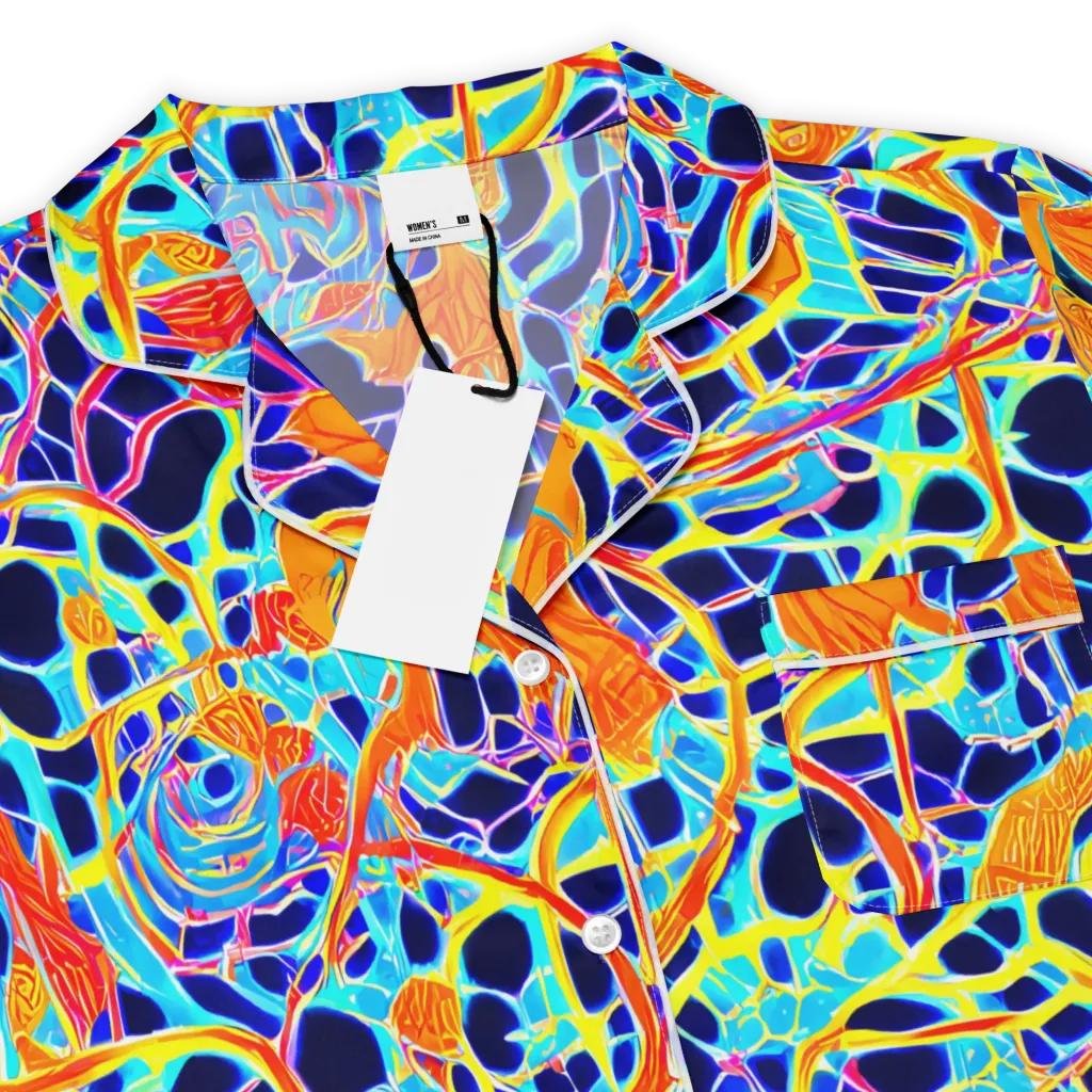 Neon Coral Circuit on Women's Short Sleeve Pajama Top — Product details