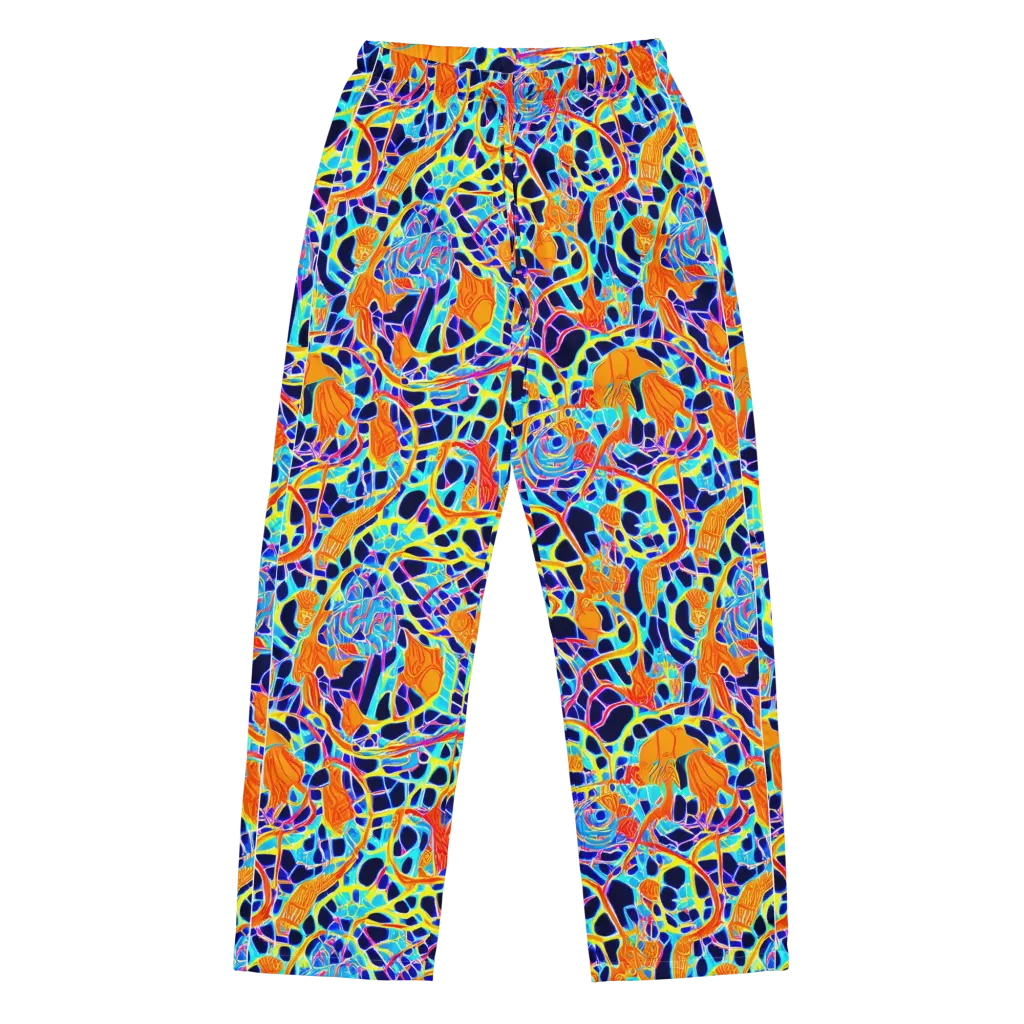 Neon Coral Circuit on Women's Pajama Pants — Front