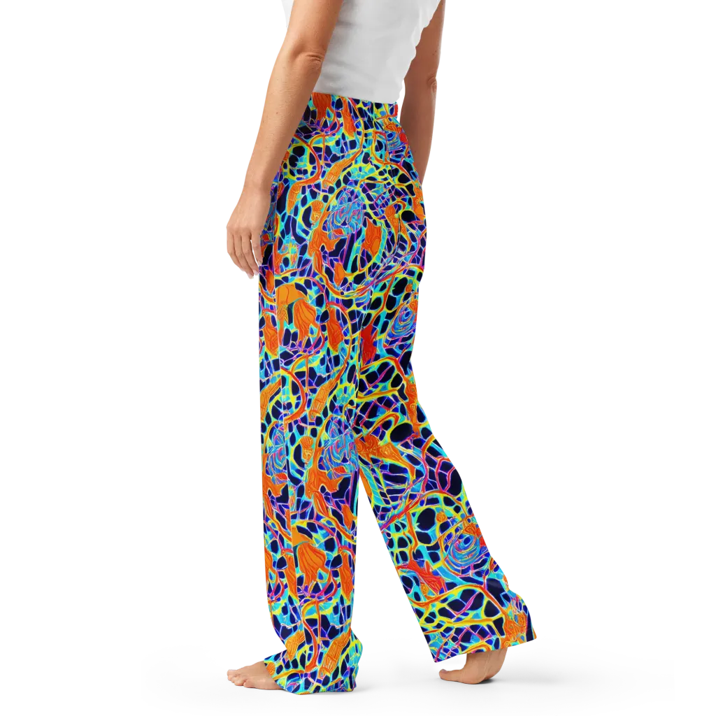 Neon Coral Circuit on Women's Pajama Pants — Left
