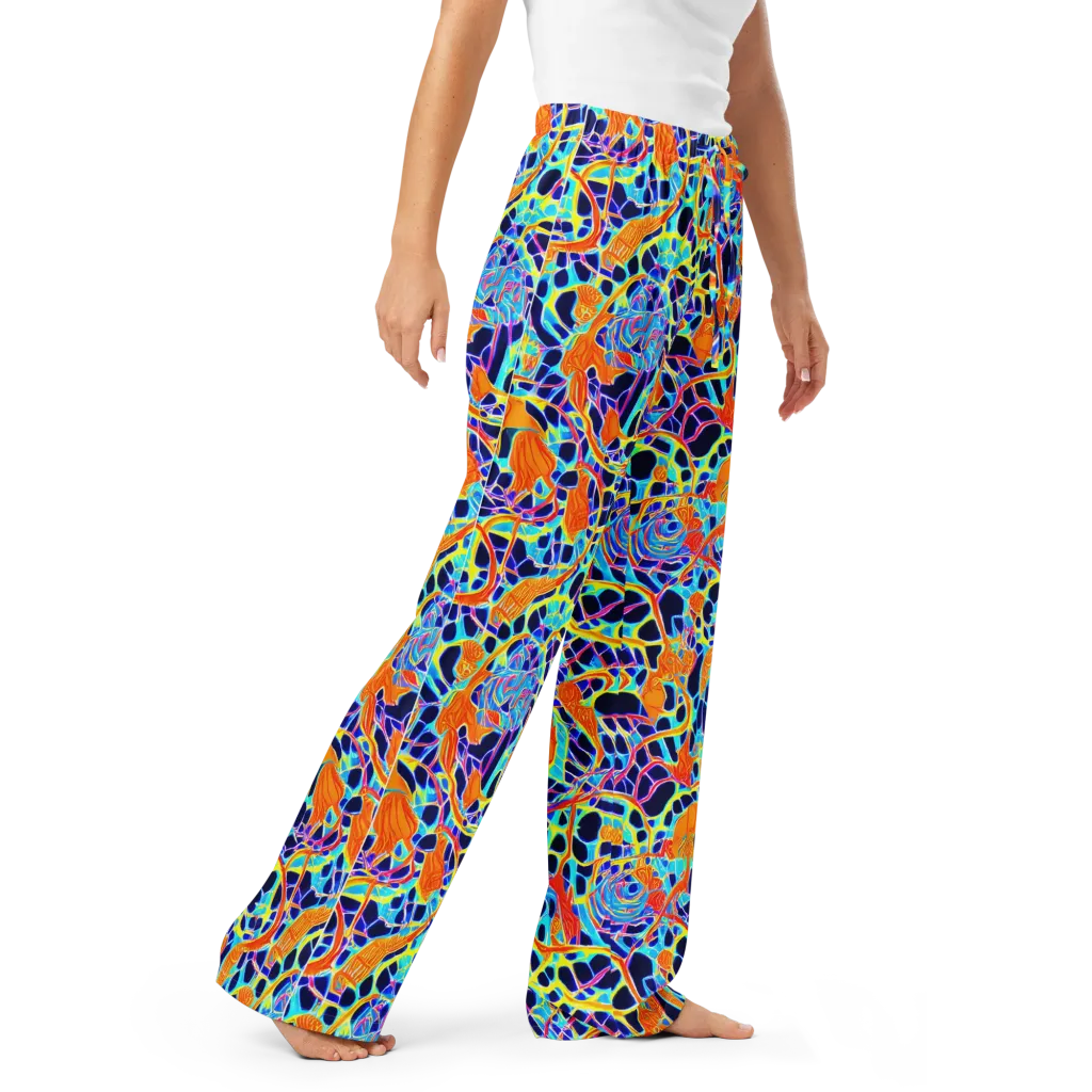 Neon Coral Circuit on Women's Pajama Pants — Right Front