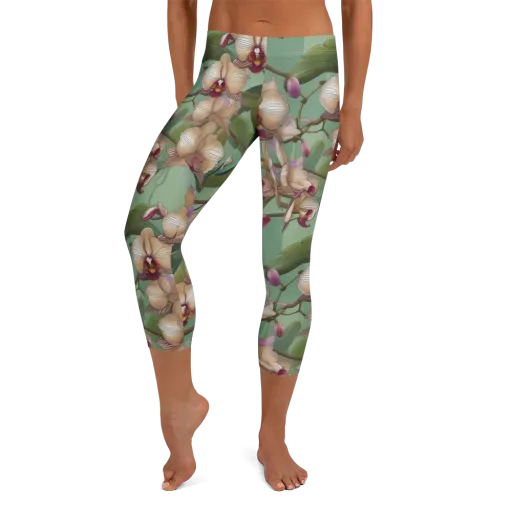 Mosslight Orchids on a Capri Leggings